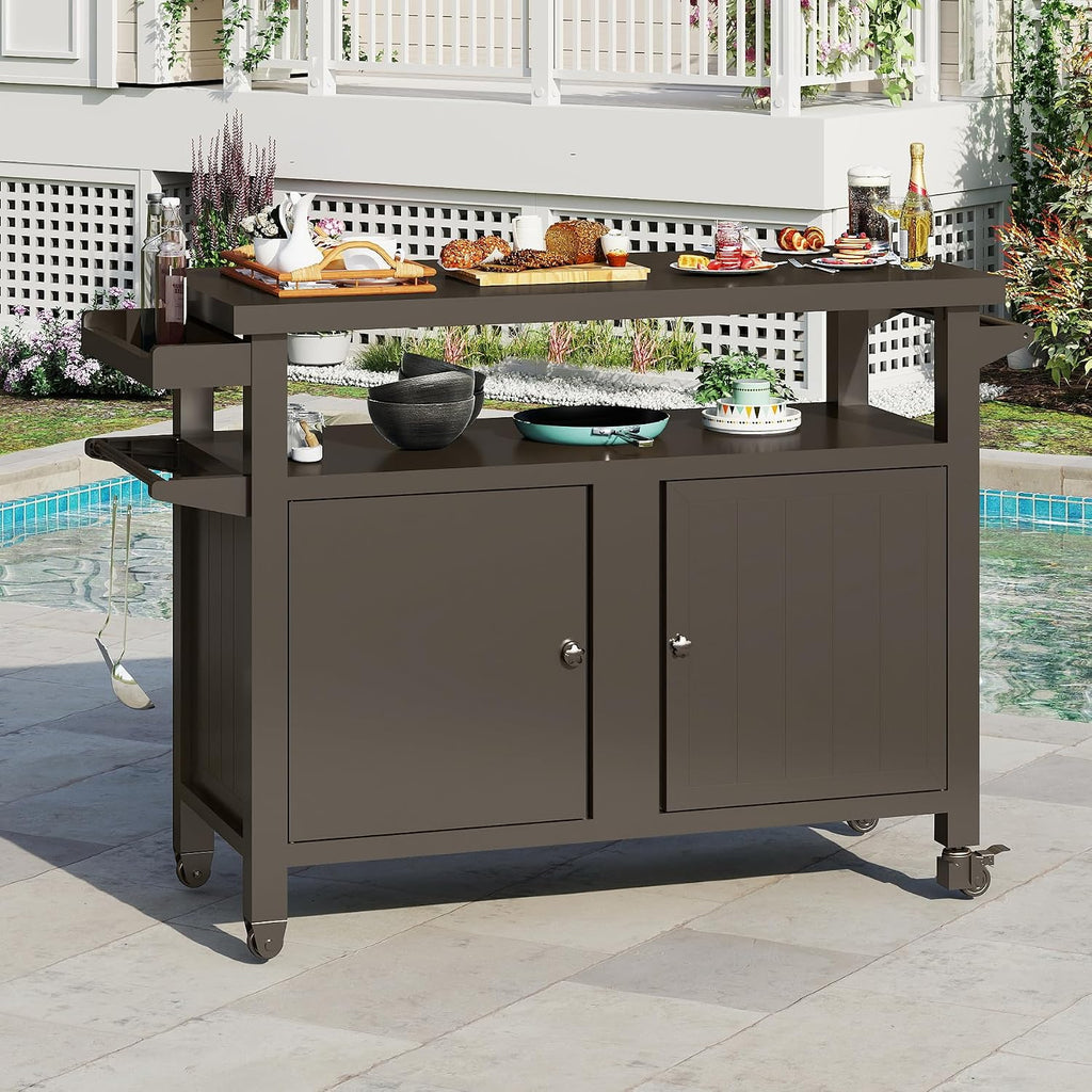 Outdoor Bar, Outdoor Bar Cart, Outdoor Grill Cart with Storage &Wheels