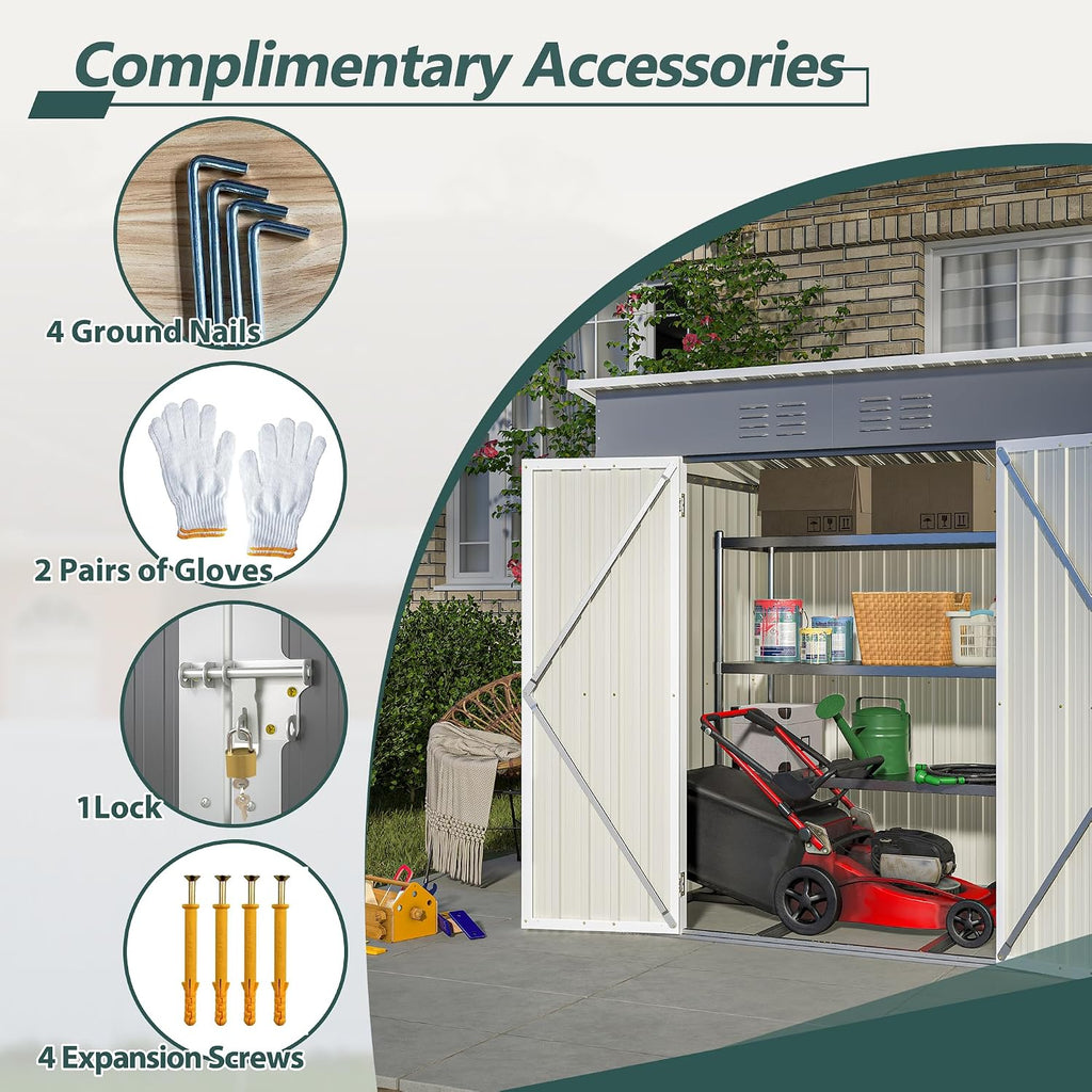 6X4 FT Outdoor Storage Shed, Waterproof Metal Garden Sheds with Lockable Door, Steel Tool Storage Buildings Shed & Outdoor Storage House for Garden, Backyard, Patio, Lawn, Trash Cans(Grey)
