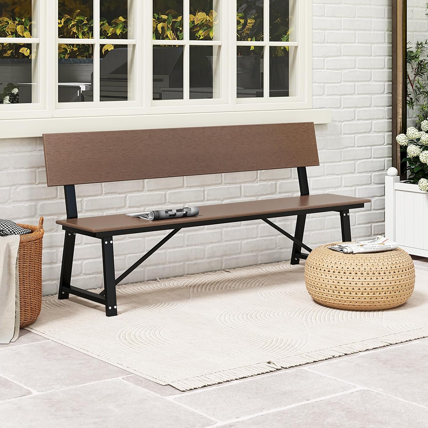 Tangkula 72' Outdoor Bench, Extra Long Patio HDPE Bench for 4 People, 1100 lbs Weight Capacity, Heavy-Duty Patio Picnic Dining Bench for Garden, Porch, Lawn, Backyard & Park