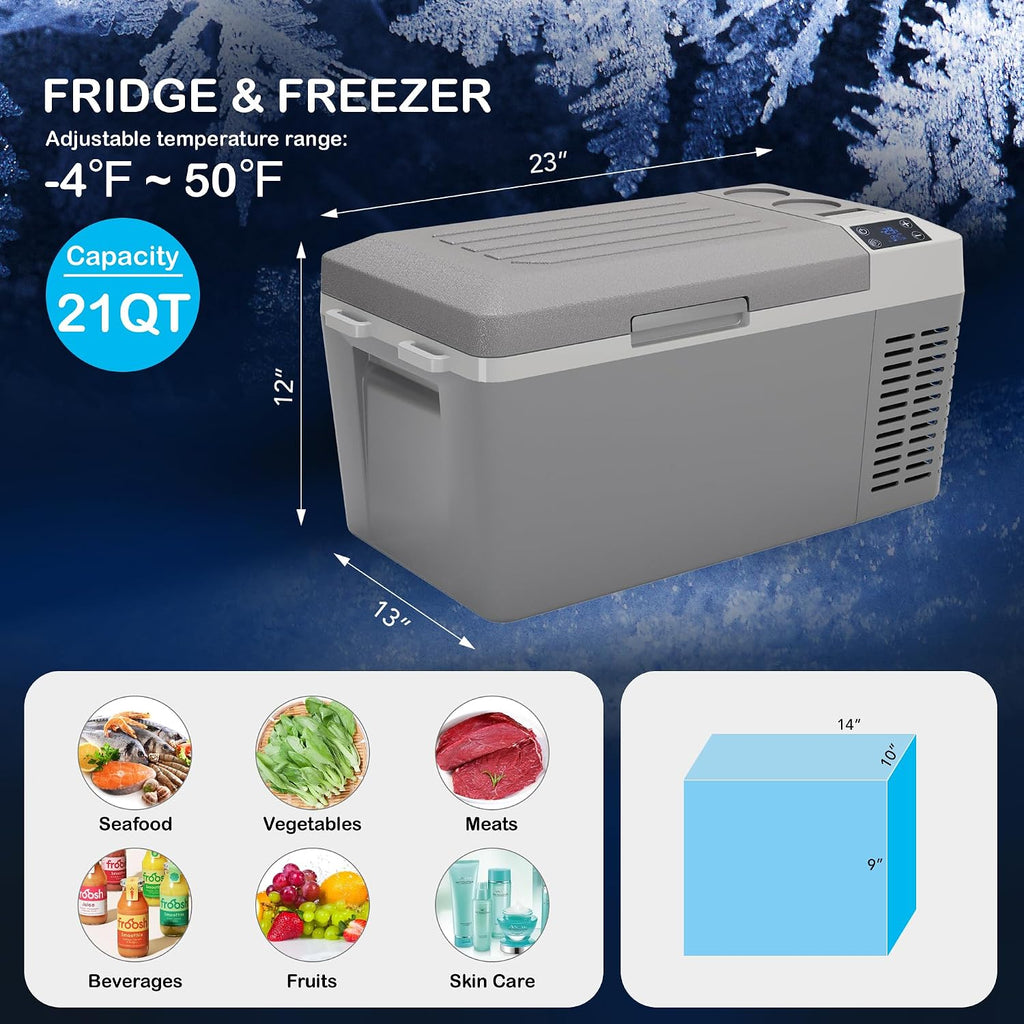 GarveeTech Car Refrigerator - 21 QT Electric Cooler with Ultra-Fast Cooling, Car Cooler with Low Power, Portable Refrigerator with Battery Protection, Portable Freezer with 12/24V DC, Usable Battery