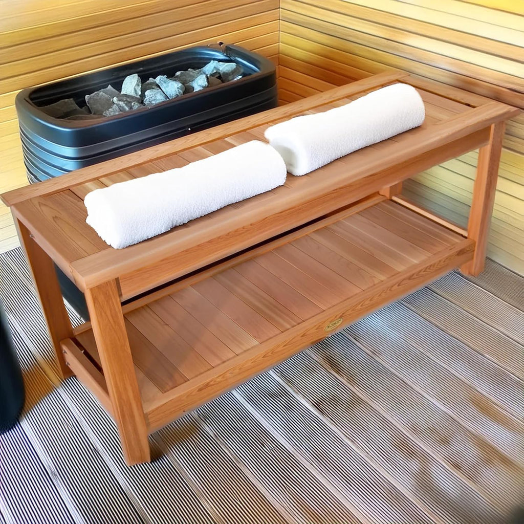 All Things Cedar 44' Deluxe Cedar Wood Sauna Bench, Indoor Outdoor Seating, Natural