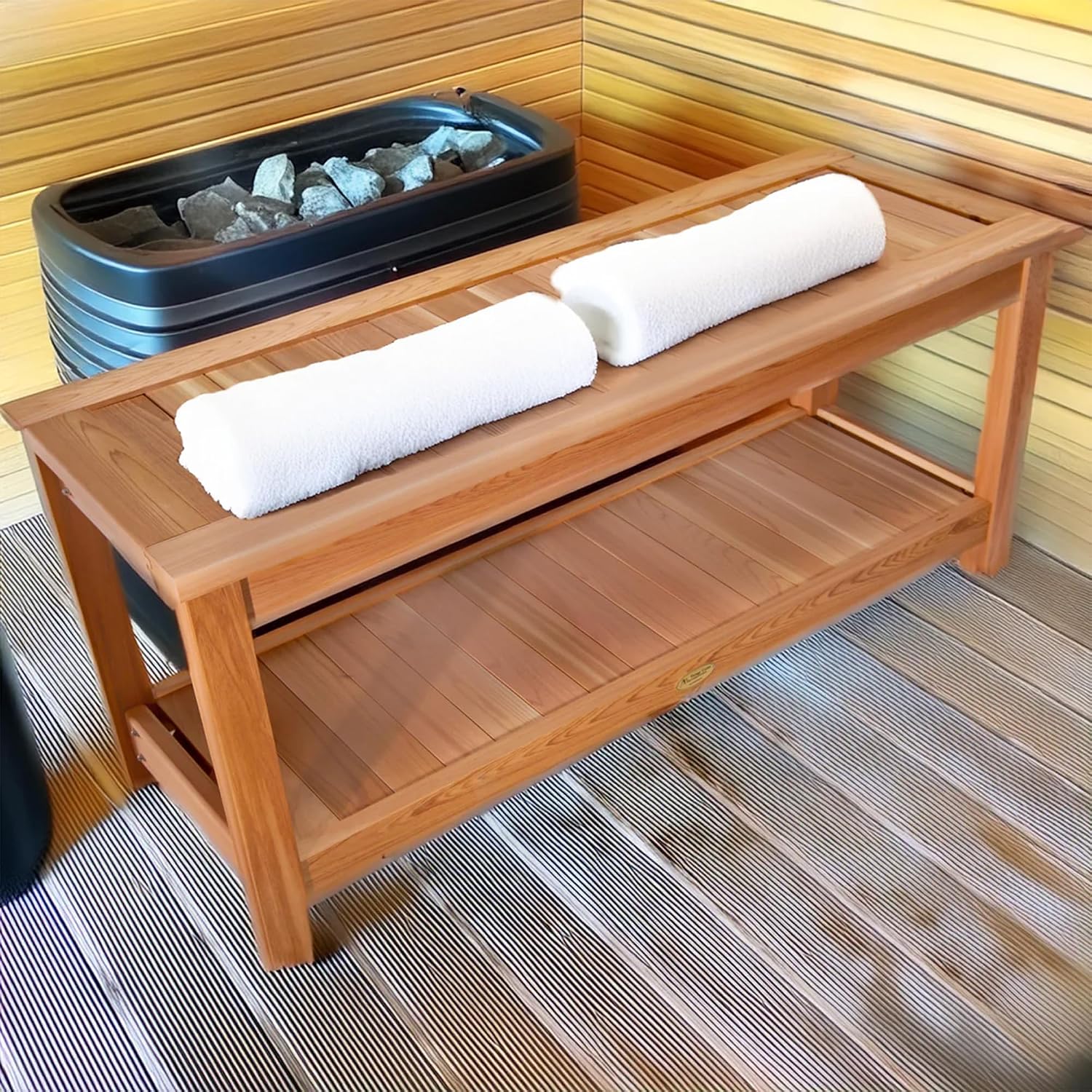 All Things Cedar 44' Deluxe Cedar Wood Sauna Bench, Indoor Outdoor Seating, Natural
