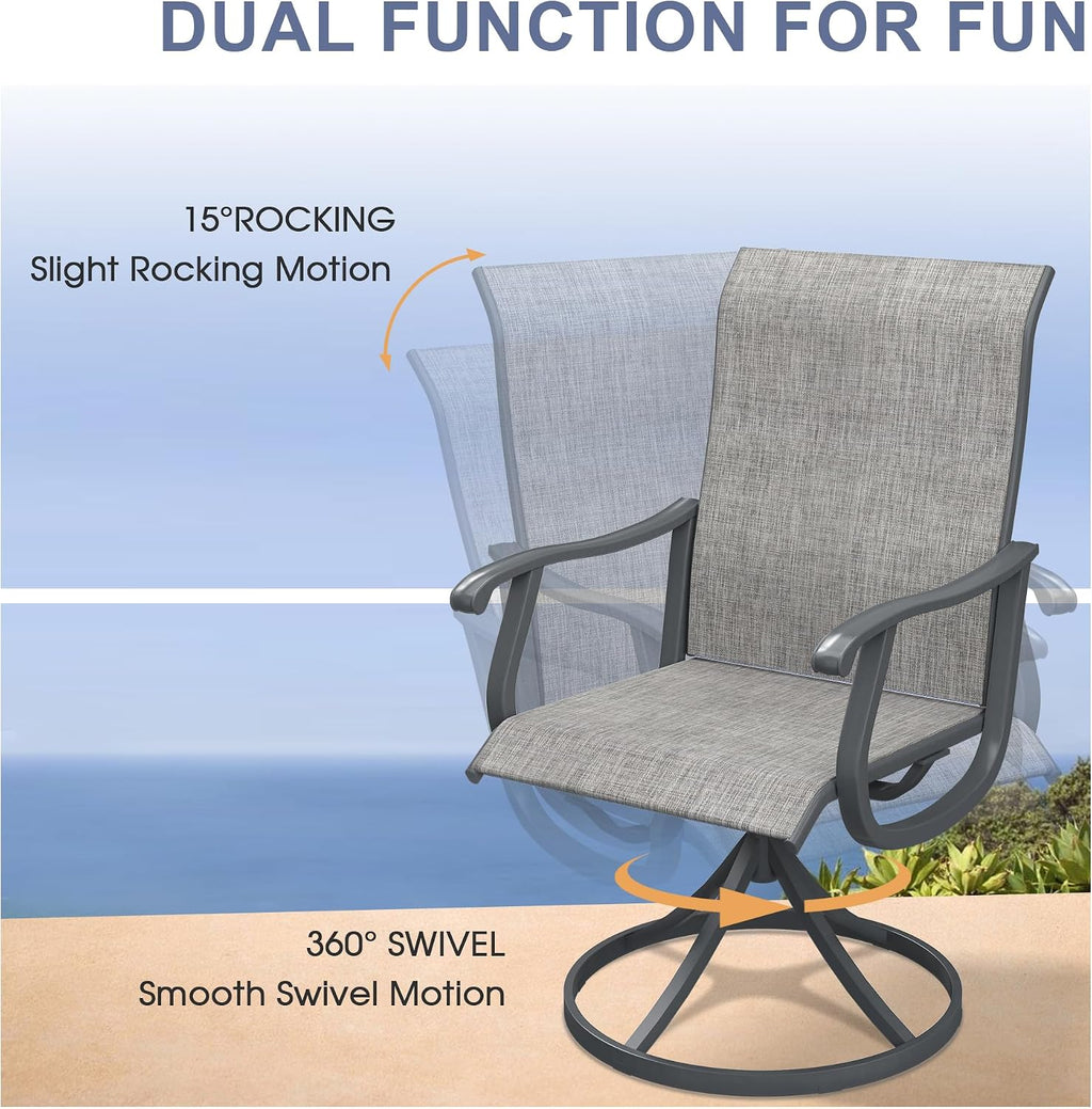 VICLLAX 3 Pieces Outdoor Dining Set, Patio Furniture Set of 2 Patio Swivel Dining Chairs and Small Dining Table with Storage Shelf, Grey Chairs & Antique Grey Tabletop