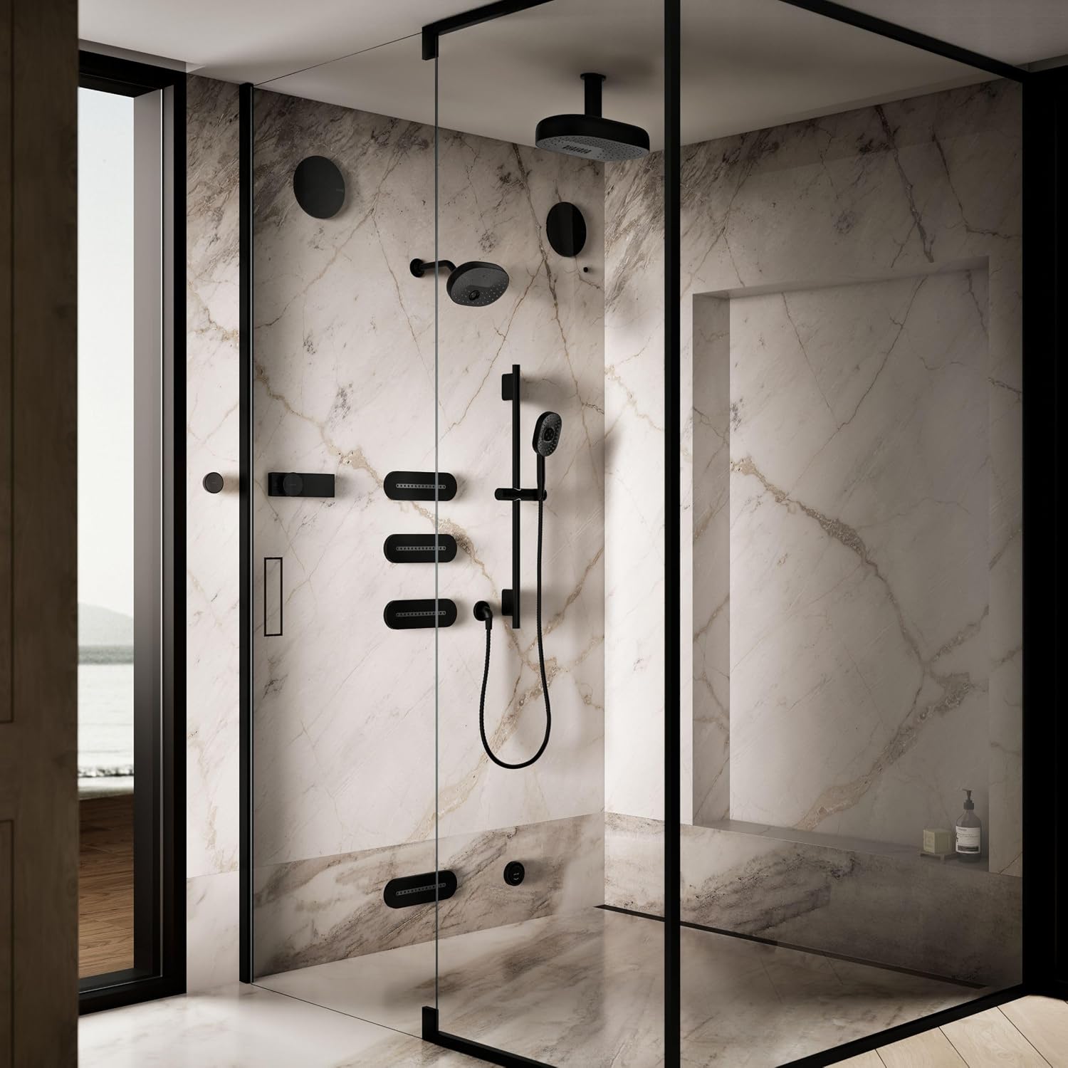 KOHLER Anthem + Digital Control Steamhead in Matte Black, Large Dial for Easy Temperature and Flow Rate Adjustment, Features System Warm-Up and Pause Option, Includes Optional Flow Restrictor