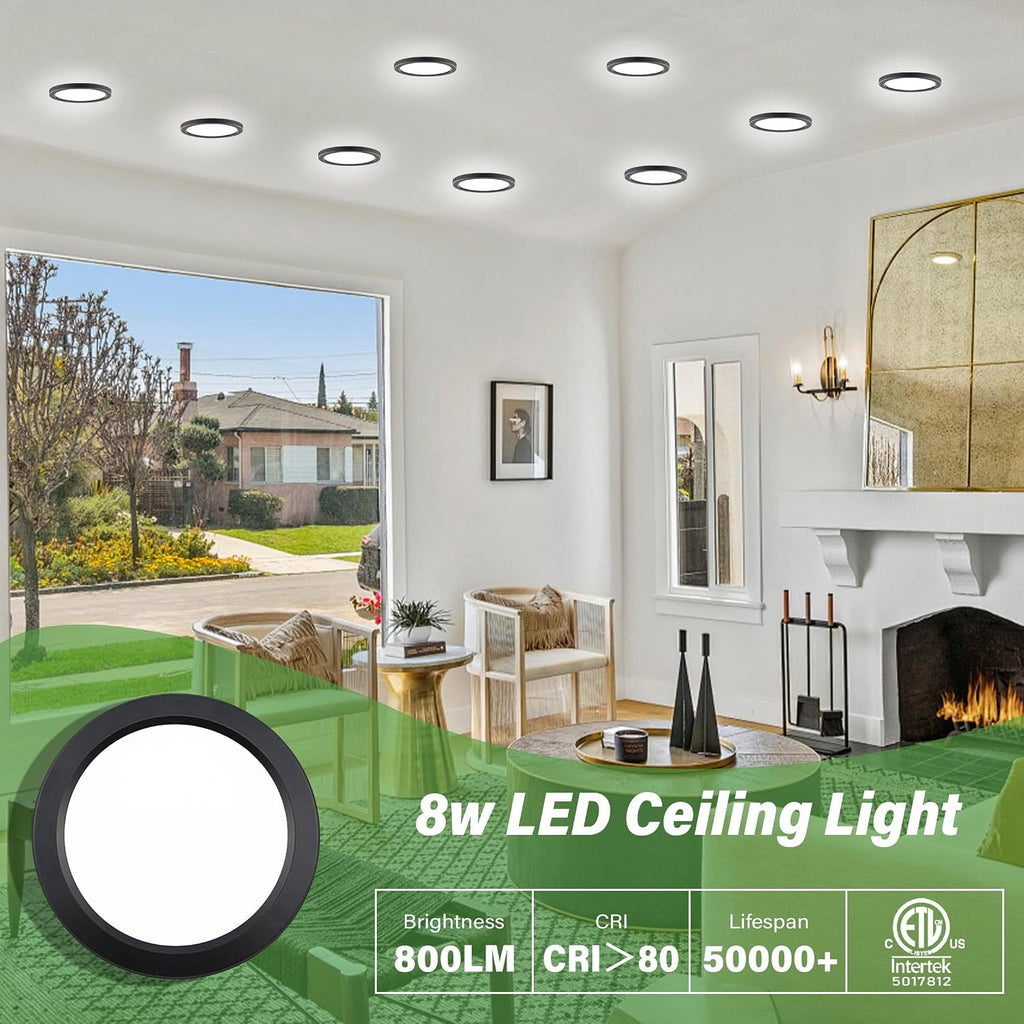 5.4' Flush Mount Ceiling Light Dimmable with ETL CERT, 5000K Black LED Ceiling Lights Ultra Thin Round Ceiling Light Fixture for Bedroom, Bathroom,Kitchen, Hallway,Basement,Closet,28Pack