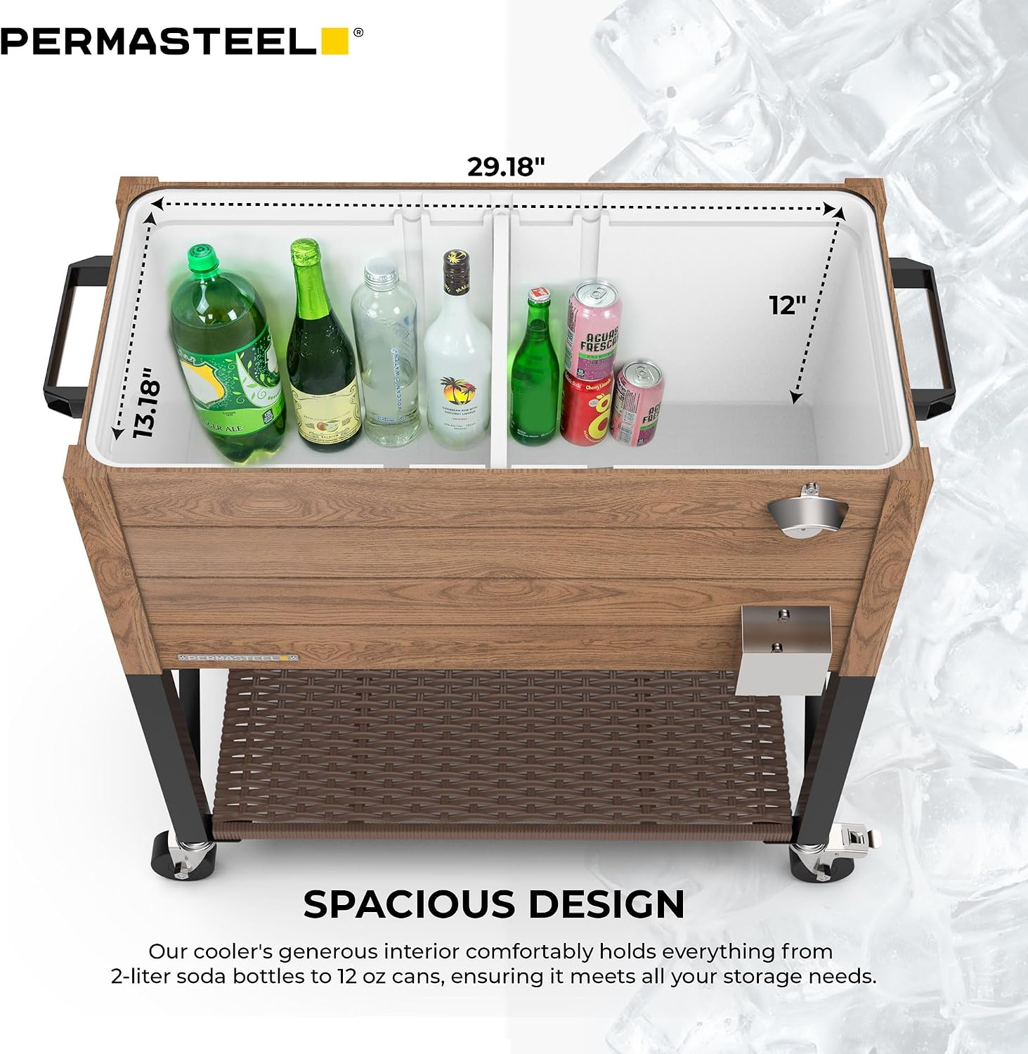 Permasteel 80 Quart Party Cooler, Rolling Ice Chest with Wheels and Handles for Indoor Outdoor Patio