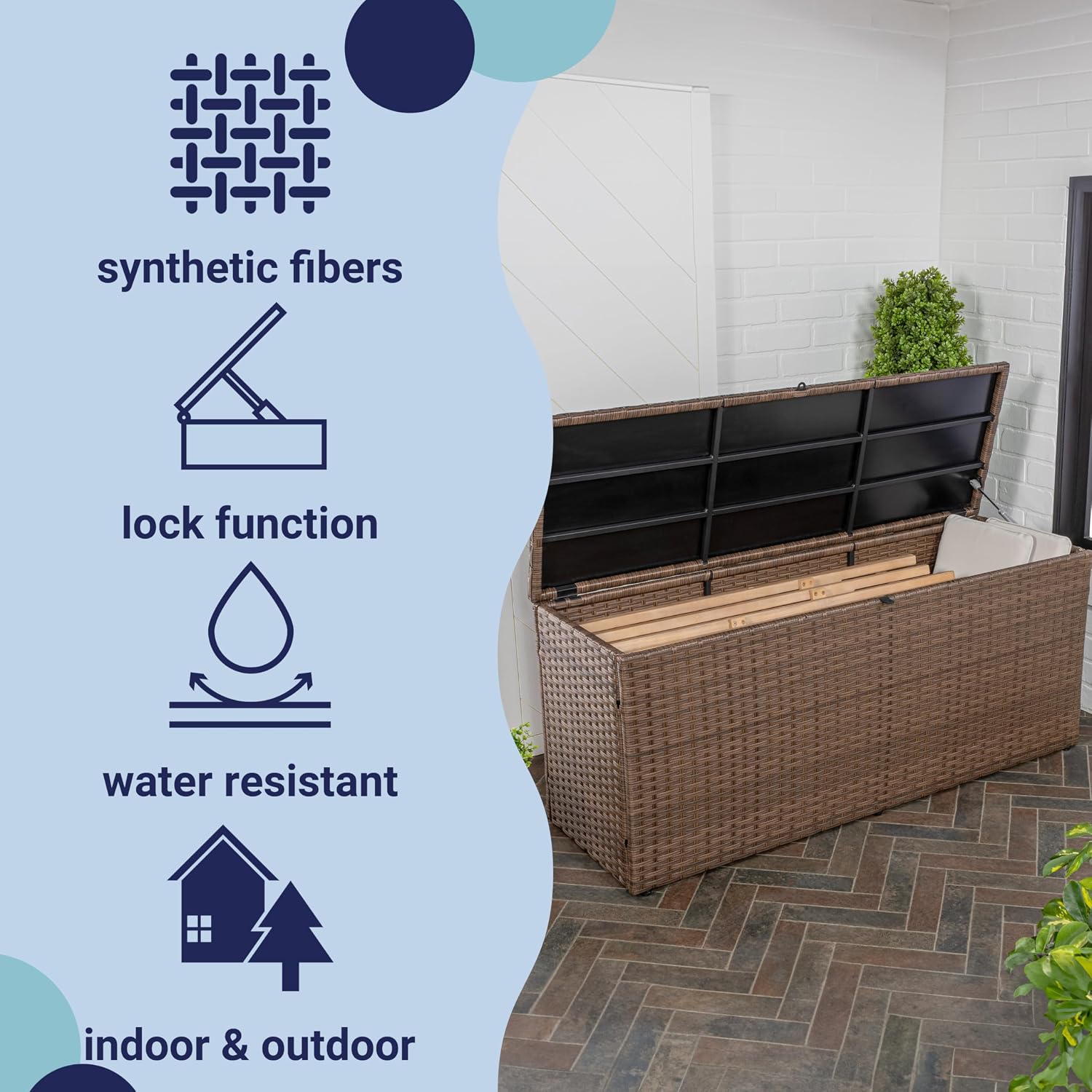 happimess TRK1000B Nino 31.5' Modern Minimalist Outdoor Faux Wicker Deck and Patio Storage Box, Brown, Soft-Close, for Package Delivery, Patio Furniture, Cushions, Gardening Tools, Pool Supplies