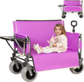 3-in-1 Folding Wagon with Bench Seat – 500lbs Capacity,Reinforced Carbon Steel Frame, 180L Cargo Space– Perfect for Camping, Beach, Outdoor Events & Heavy-Duty Hauling (12 Purple + Cup Holder)
