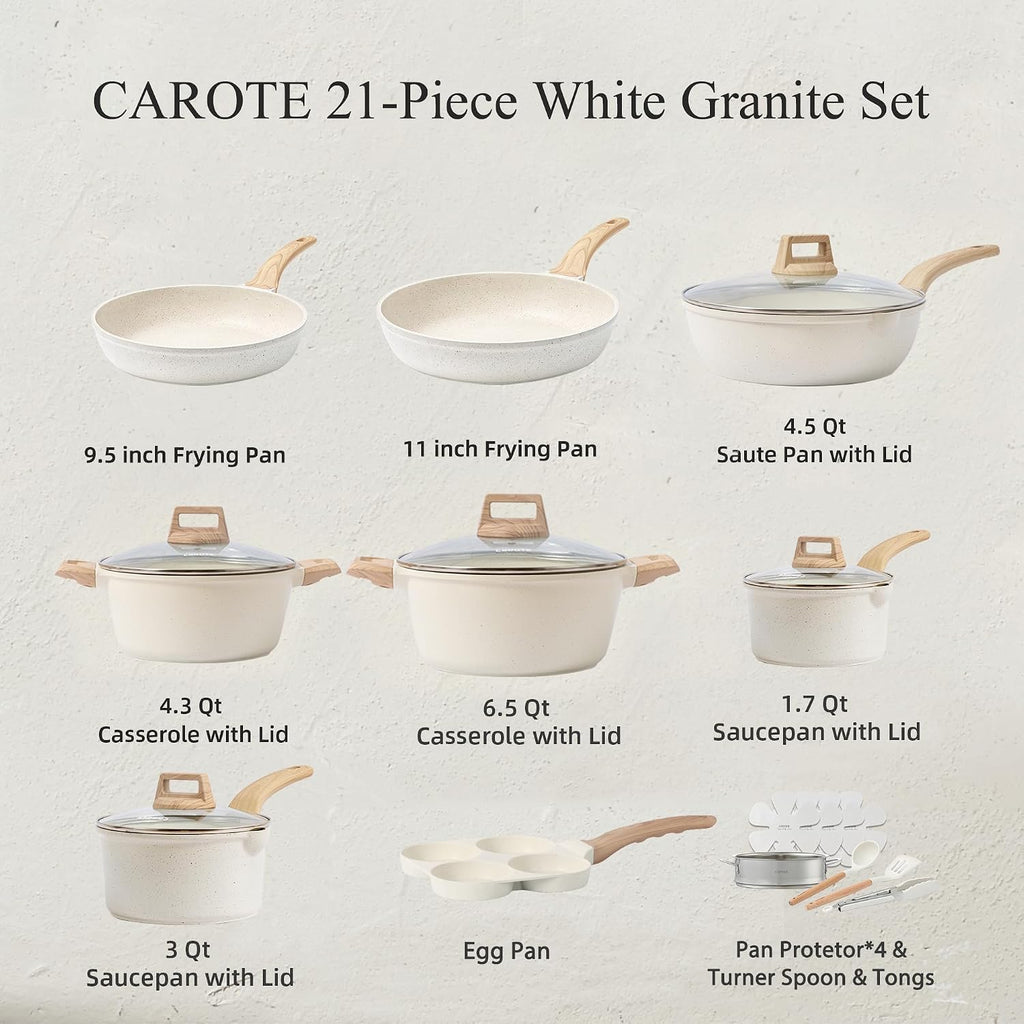 CAROTE 43pcs Cookware Utensil Set, Nonstick Cookware Sets, 446°F Heat Resistant Kitchen Utensils Gadgets Set