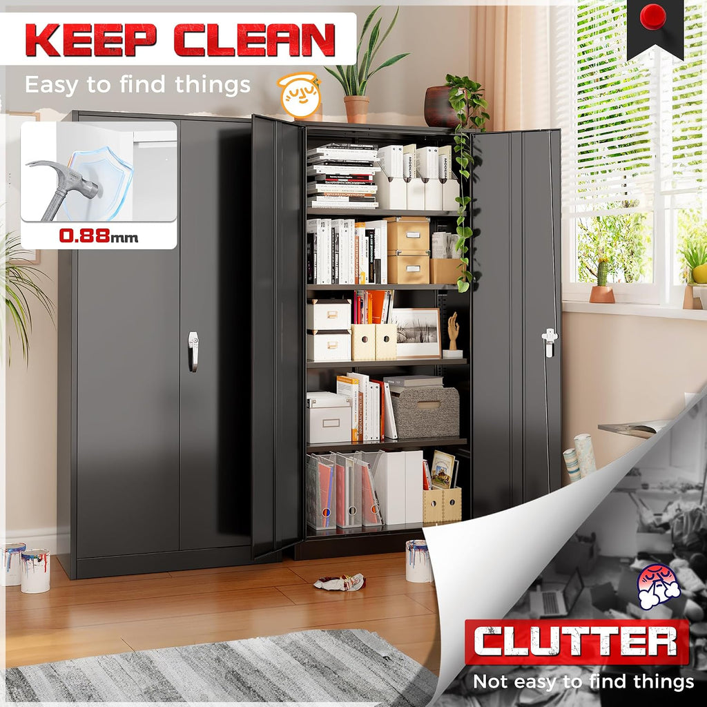 Bonusall 72' Storage Cabinet,Heavy-Duty Steel Cabinet with 2 Locking Doors & 4 Adjustable Shelves for Home