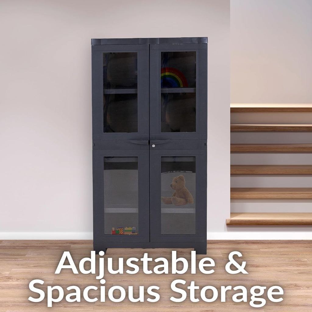 Sunnydaze 48.75' H Resin Garage Storage Cabinet - Garage Cabinet with 4 Acrylic Glass Doors - Freestanding Utility Storage for Laundry Room, Office, Basement - Charcoal