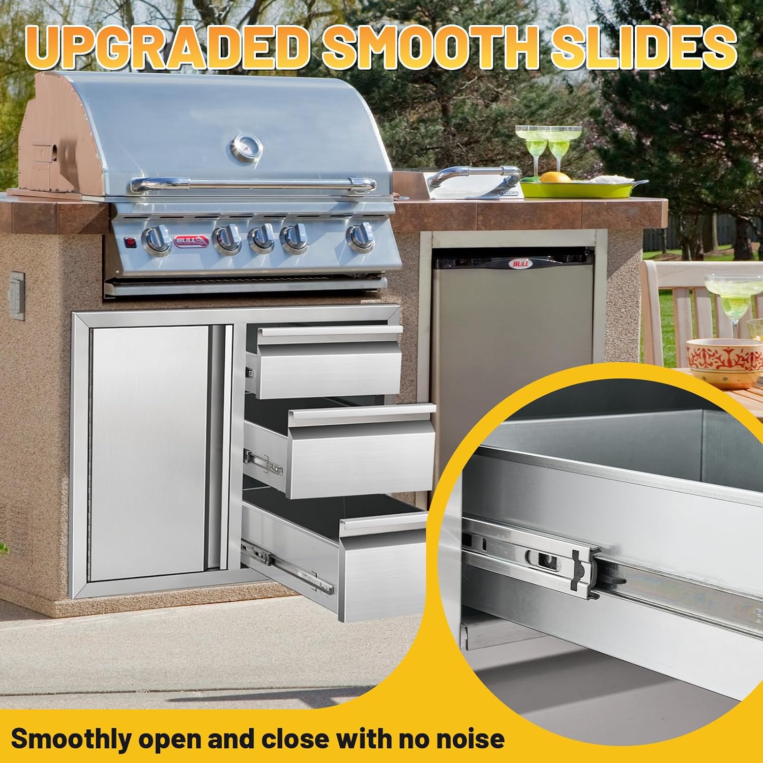 Outdoor Kitchen Drawer Combo Cabinet Stainless Steel Triple Drawers & Access Door, 28' W x 22' H x 19.5' D, Multi-Layer Design with Partition, Perfect for BBQ Grill Station