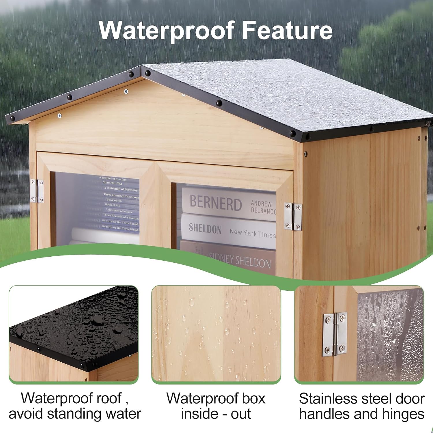 2-Tier Outdoor Little Library Book Exchange Box - Durable Weatherproof Solid Wood Cabinet with Adjustable Shelves & Rust-Proof Hardware for Community, Schools & Neighborhood Sharing