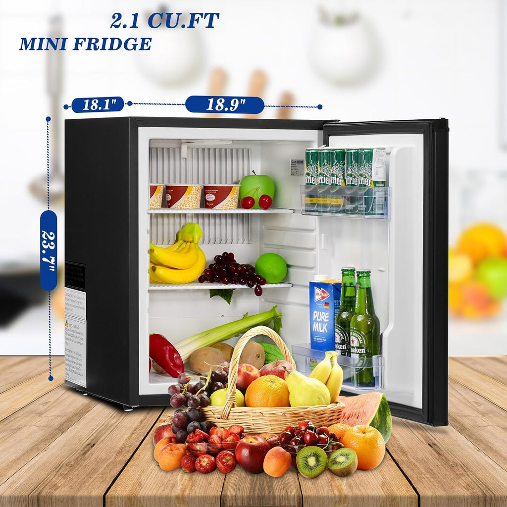 Smad No Noise 110V/12V Compact Refrigerator RV Truck Caravan Beverage Car Mini Fridge with Lock, Reversible Door, 2.1 Cu.Ft, Black