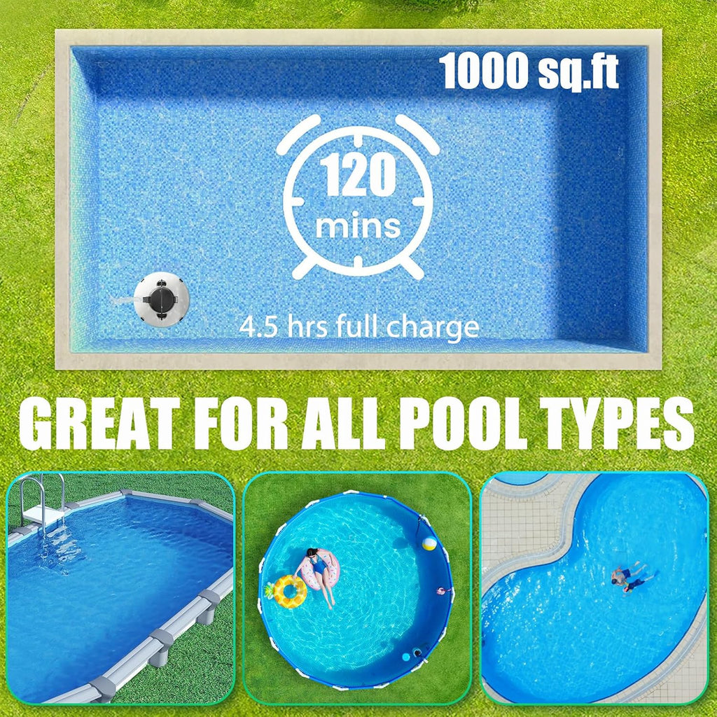 2026 Cordless Robotic Pool Cleaner - 120 Mins Automatic Pool Vacuum for Above Ground Pool & In - Ground Flat Pools up to 1000 Sq.Ft, Robot Pool Cleaner with Self - Parking Tech