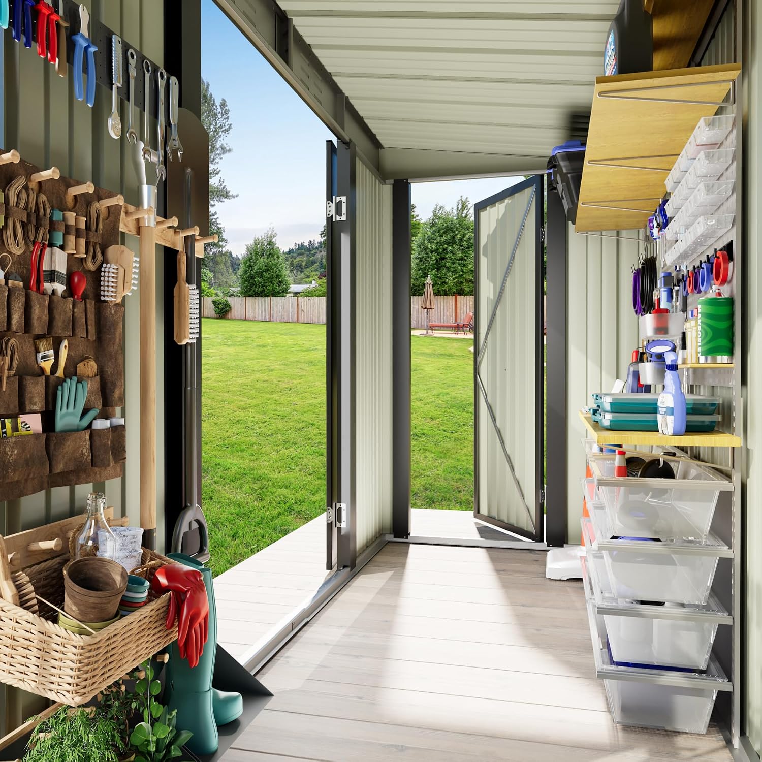 JUMMICO 8x4 FT Outdoor Storage Shed, Heavy Duty Tool Metal Sheds with 3 Lockable Doors and Updated Frame Structure for Backyard Patio Lawn, Black