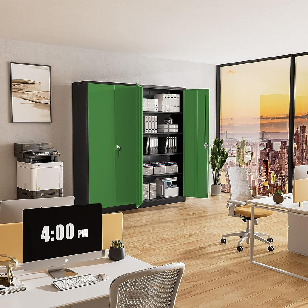Greenvelly Metal Storage Cabinet,72' Steel Storage Cabinets with Doors and Adjustable Shelves, Metal Tool Cabinets, Locking File Cabinet for Home Office, Garage, School (Black Green36 Wx18 D)