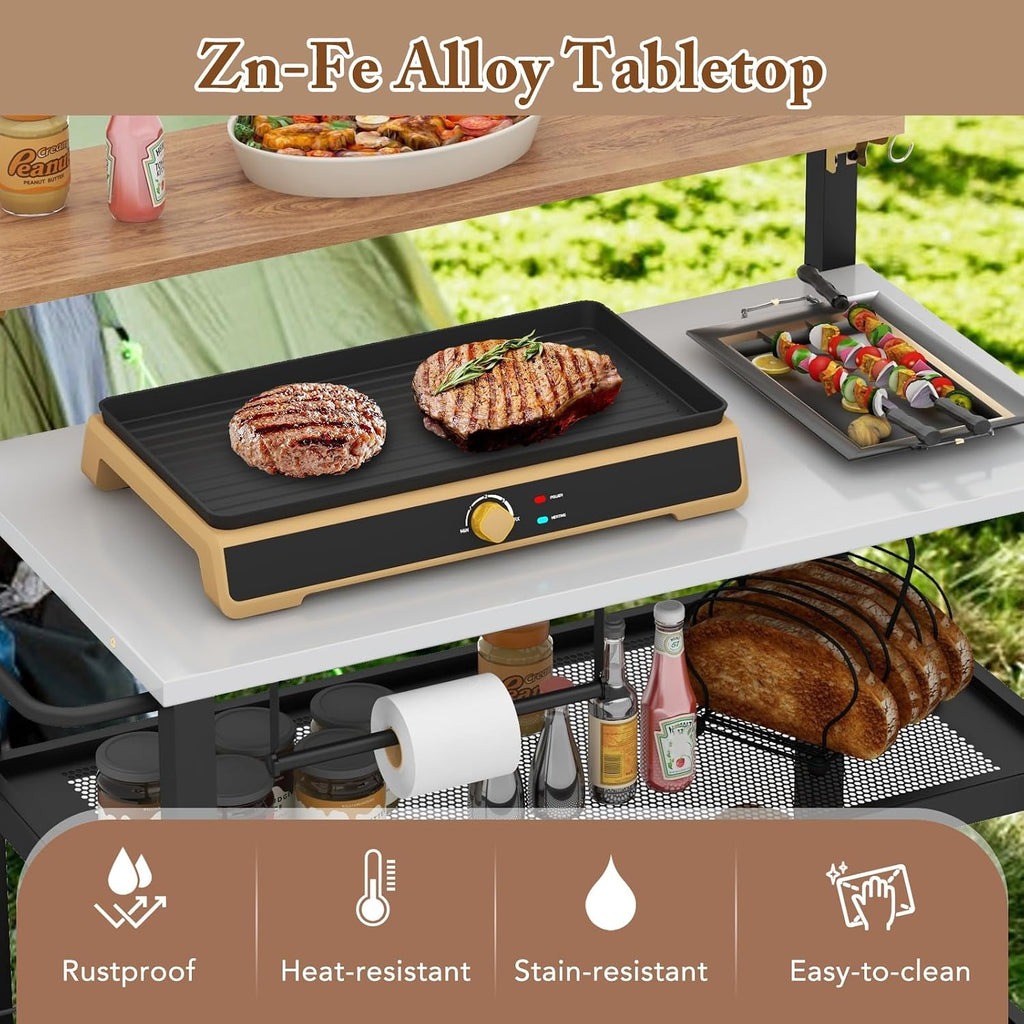 Giantex 2-Piece Outdoor Kitchen Grill Cart Set, Stationary Prep Table & Mobile Grill Cart with Wheels, Connectable L-Shaped Configuration, Flip-Up Bar Top, Foldable Side Table, BBQ Cooking Station