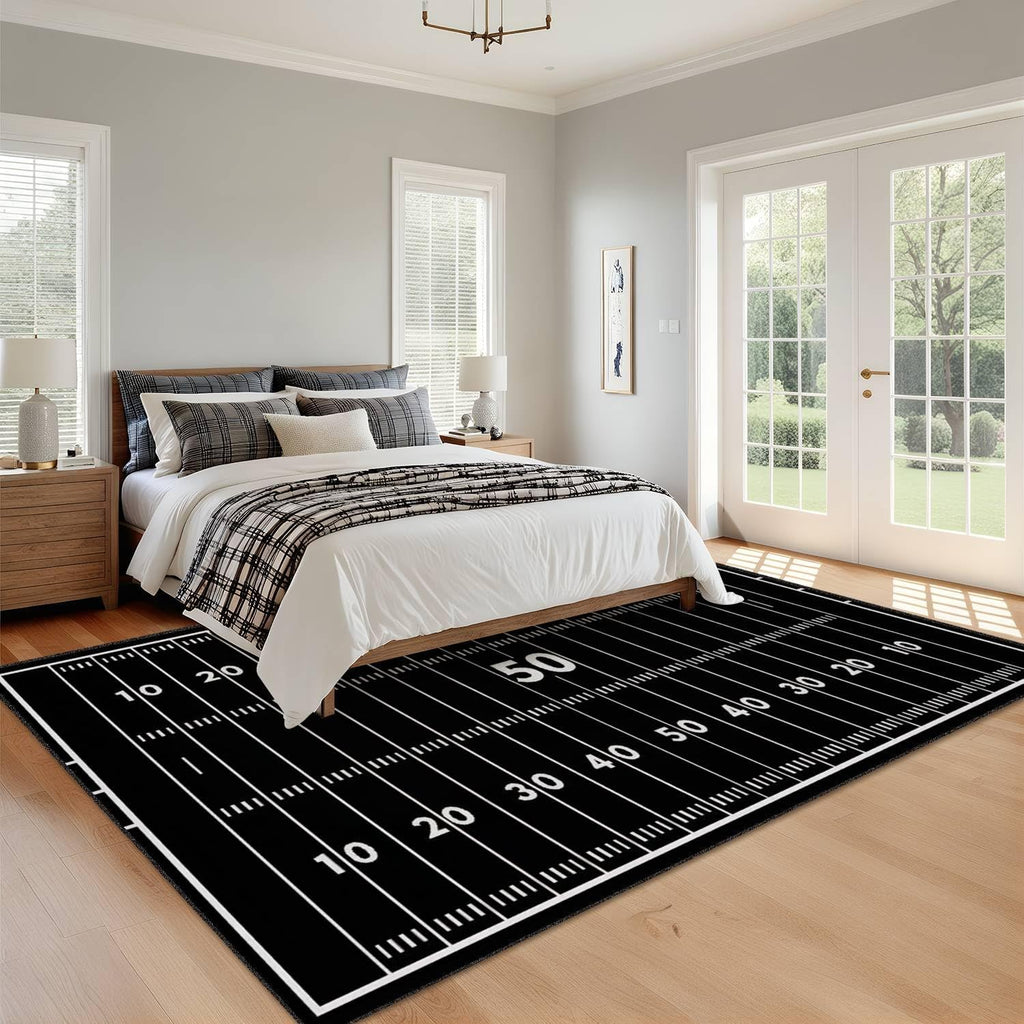 10x14 Area Rugs for Bedroom Boho Washable Rug for Living Room American Football Field Marking Football Field top View Carpet for Dining Room Soft Rubber Backed Non-Slip Carpets for Bedroom Office