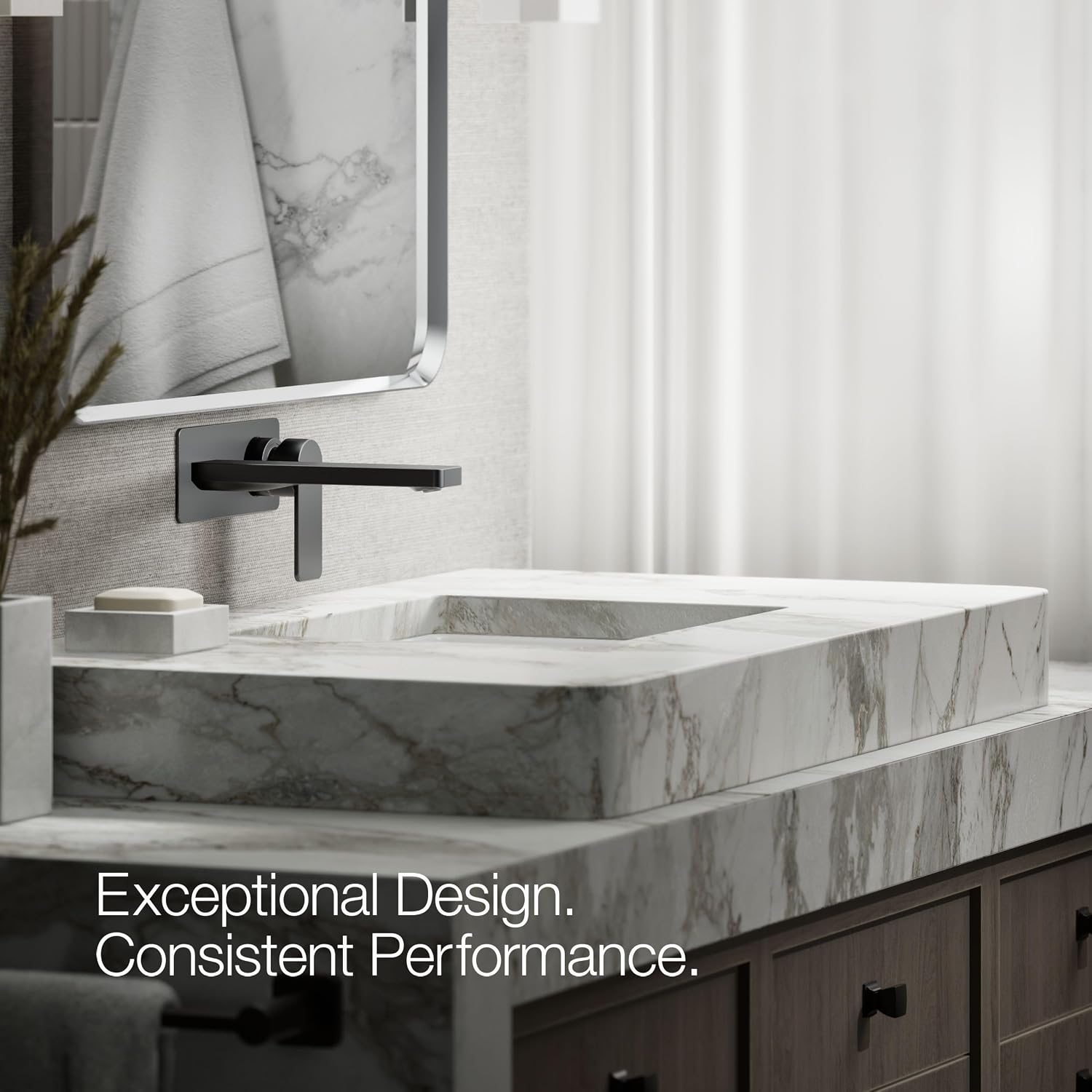 Kohler 22567-4-BL Parallel® Wall-Mount Single-Handle Bathroom Sink Faucet, 1.2 gpm, Matte Black