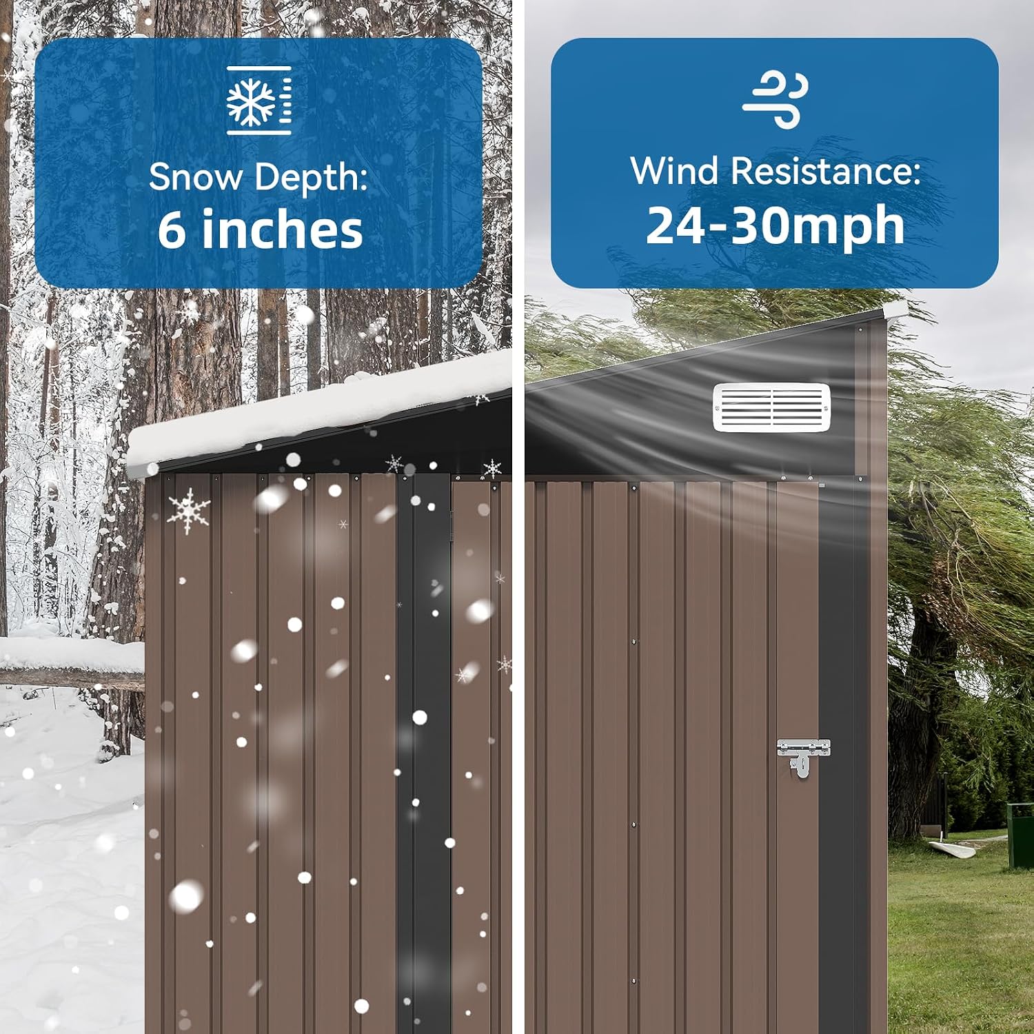 8'x6' Lean to Shed Large Storage Room Galvanized Steel Storage Sheds with Side Door Waterproof Utility Shed with Sloped Roof for Mower, Bike, Garden Tools (Brown)
