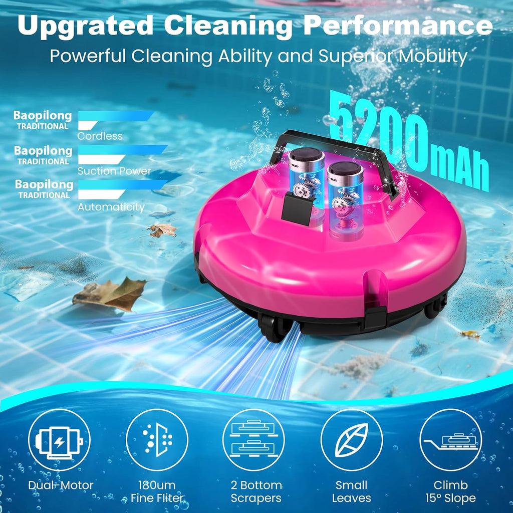2026 Cordless Robotic Pool Cleaner - 120 Mins Automatic Pool Vacuum for Above Ground Pool & In - Ground Flat Pools up to 1000 Sq.Ft, Robot Pool Cleaner with Self - Parking Tech