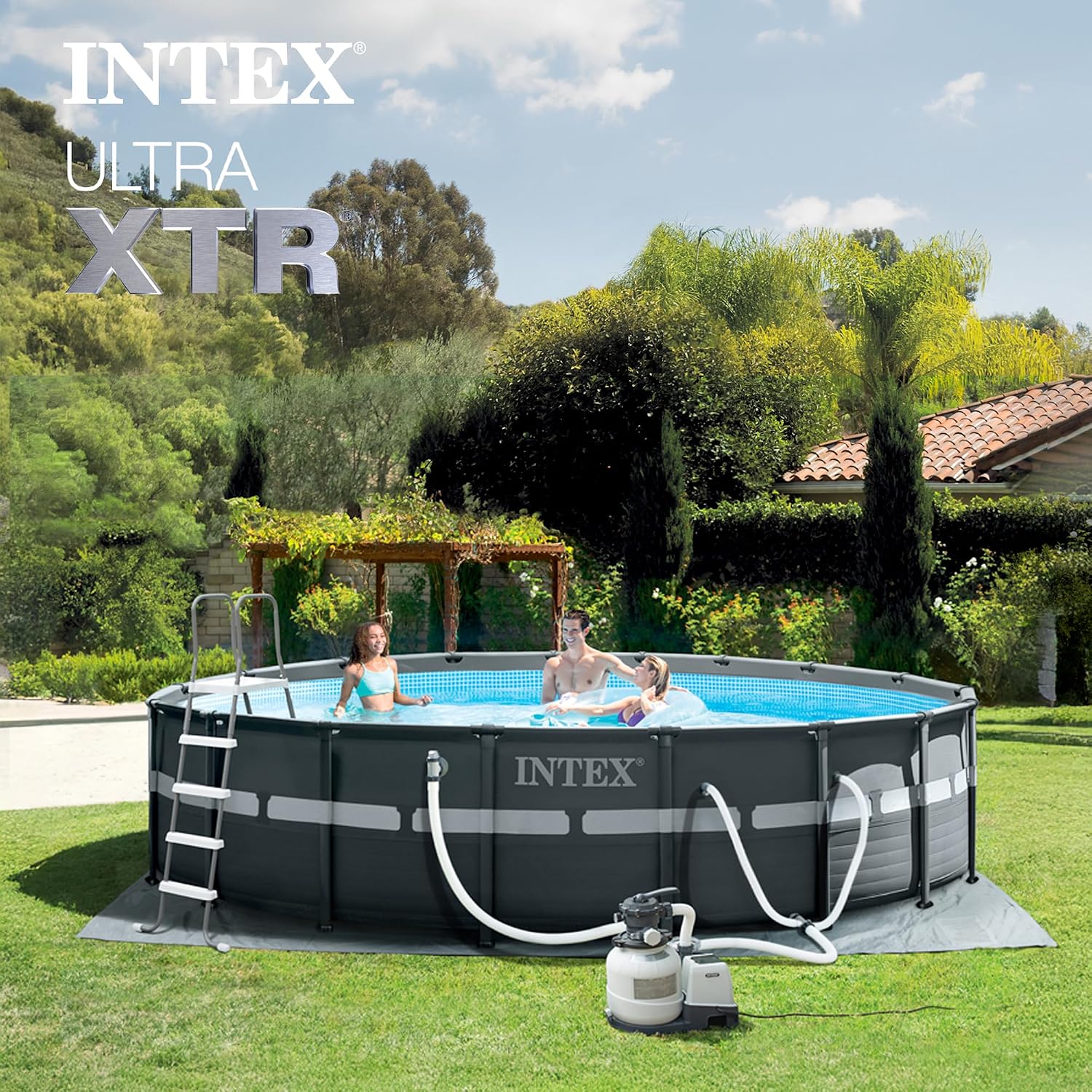 INTEX 26329EH Ultra XTR 18ft x 52in Above Ground Swimming Pool Set with Sand Filter Pump and Deluxe Automatic Vacuum Cleaner