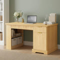 55' Modern Fluted Office Desk with Storage Cabinet & Drawers, Computer Writing Desk with Power Outlet, Pegboard, Built-in Shelves and Keyboard Tray for Study, Living Room, Home Office (Oak)