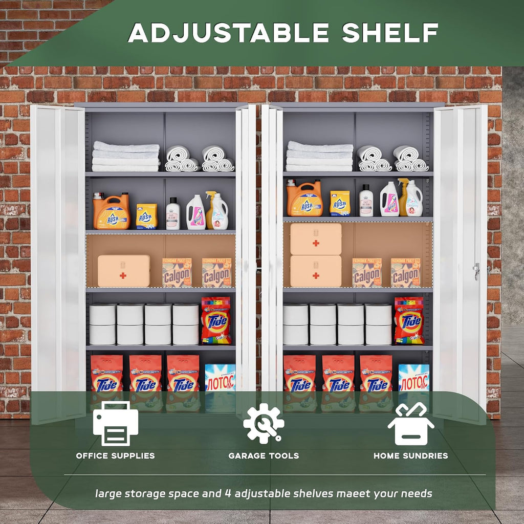 Greenvelly Metal Garage Storage Cabinet, 72' Locking Metal Cabinet with Doors and Adjustable Shelves, Steel Tool Cabinets, File Cabinet for Home Office, Garage (36' W x 18' D)
