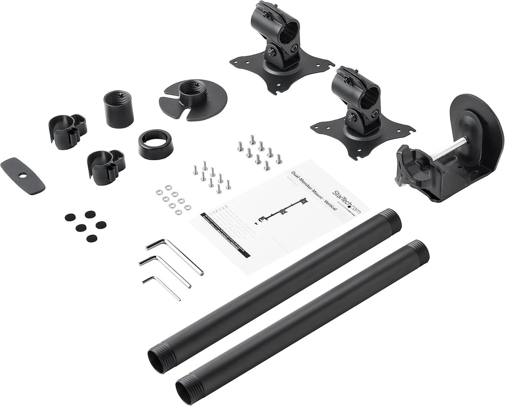 StarTech.com Vertical Desk Mount Dual Monitor Arm - for Monitors 13 to 27 - Adjustable - Desk Clamp/Grommet-Hole Mount - Dual VESA Monitors - Black (ARMDUALV)
