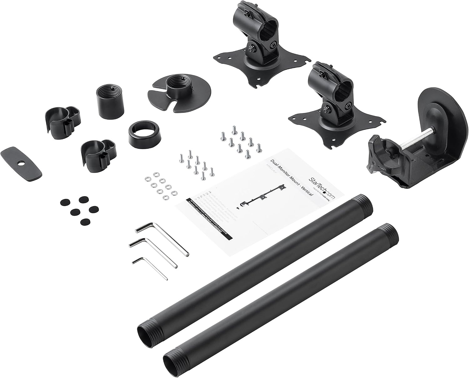 StarTech.com Vertical Desk Mount Dual Monitor Arm - for Monitors 13 to 27 - Adjustable - Desk Clamp/Grommet-Hole Mount - Dual VESA Monitors - Black (ARMDUALV)