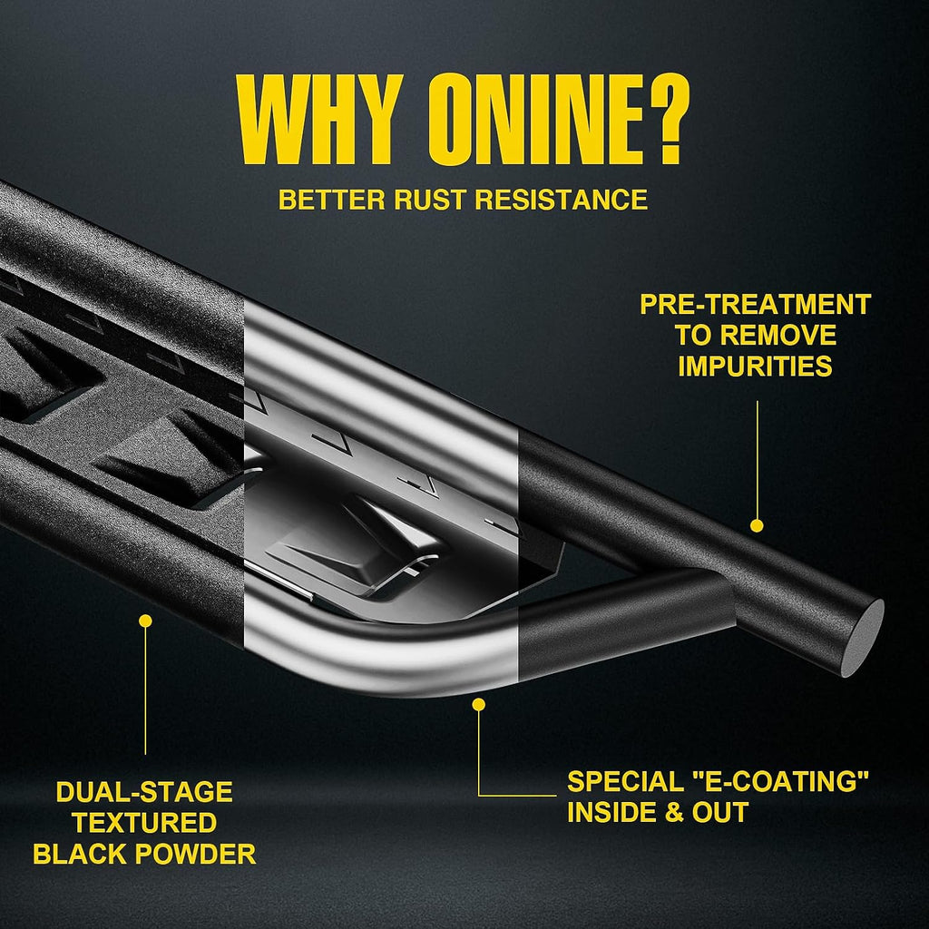ONINE Running Boards Custom Fit 2019-2026 Chevy Silverado/GMC Sierra 1500 & 2020-2026 Chevy Silverado/GMC Sierra 2500HD/3500HD Crew Cab Side Steps Rock Silders, Tri-Step Textured Black