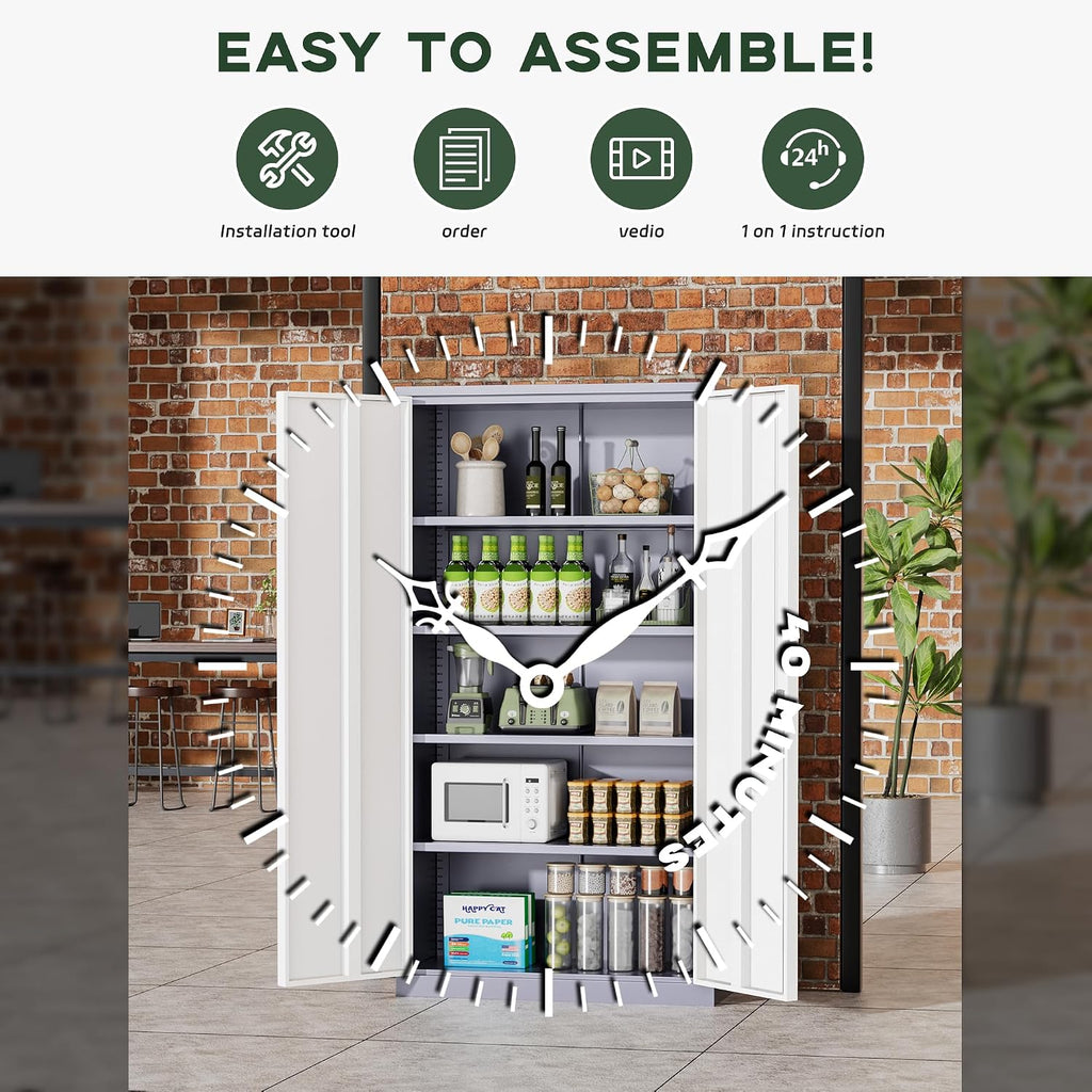 Greenvelly Metal Garage Storage Cabinet, 72' Locking Metal Cabinet with Doors and Adjustable Shelves, Steel Tool Cabinets, File Cabinet for Home Office, Garage (36' W x 18' D)