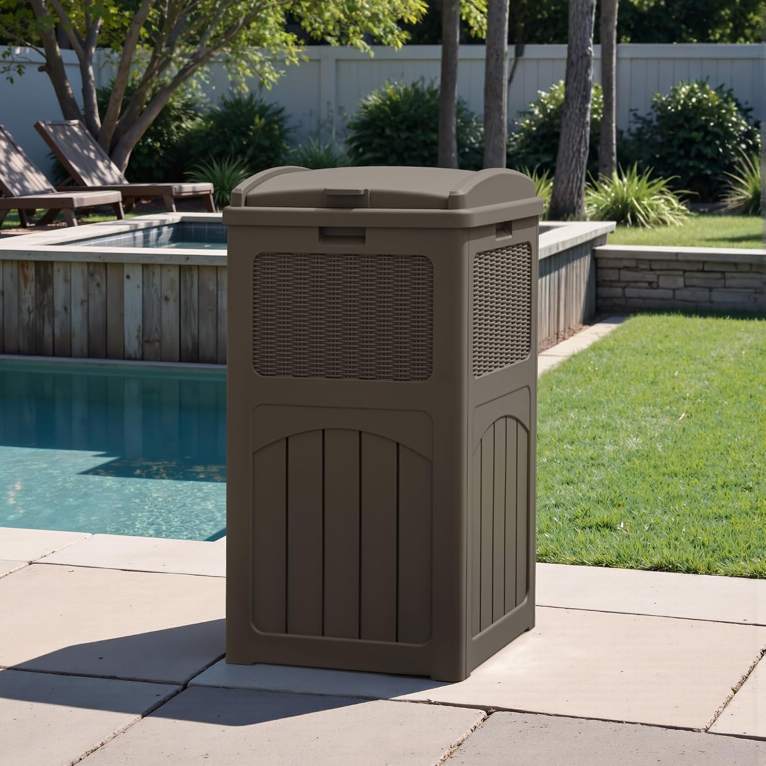 Greesum 2 Pack 33 Package Delivery Box for Outside, Waterproof Resin Garbage Bin with Lid for Hideaway, Deck, Patio, Dark Brown