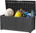 120 Gallon Outdoor Storage Box - Waterproof Resin Deck Box with Stainless Steel Rods - Lockable & Fade Resistant Storage Bin for Patio Cushions & Garden Tools, Black