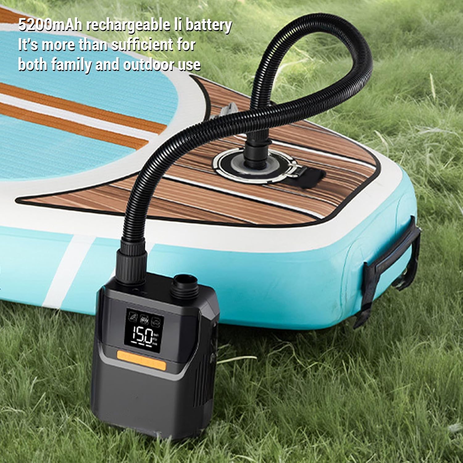 YWBL-WH Electric Paddle Board Pump, 50 PSI Auto Off LED Display Battery and Car Power Options with 118in Car Charging Cord, for Inflatable Paddle Boards Tires Tents Kayaks