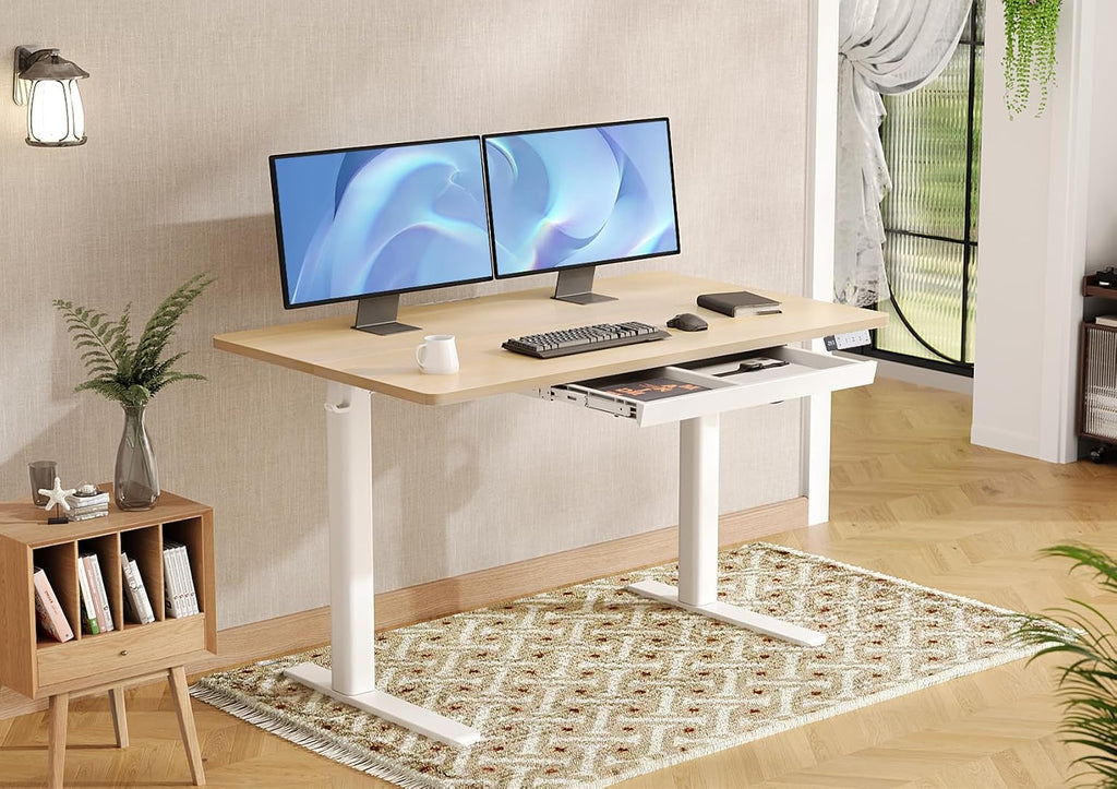 Claiks Standing Desk with Drawers, 48x24 Inch Stand Up Electric Adjustable Height Sit Stand Desk for Computer Workstation, Natural