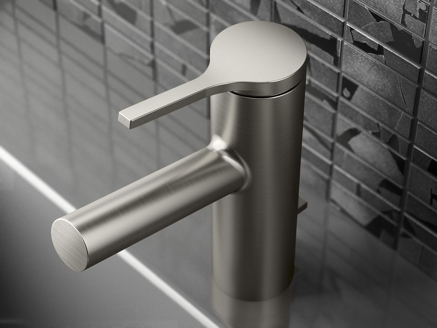 KOHLER K-99492-4-BN Elate Single-Handle Bathroom Sink Faucet, Pop-Up Drain, 0.5 GPM, Single Lever Handle, Sleek Design, Vibrant Brushed Nickel