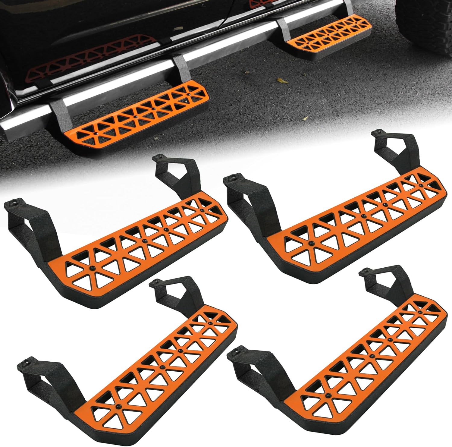 Orange Running Boards fit for Ford Bronco 2021-2026 | side steps fit for bronco 21-26 4 door w/rock rails step bars 4pcs steps estribos para