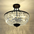 WINGBO 19.5 Inch Crystal Ceiling Light Fixture, 5-Light Raindrop Semi Flush Mount Chandelier, Modern Round Close to Ceiling Hanging Light for Living Room Dining Room Bedroom Hallway, Black