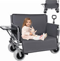 3-in-1 Folding Wagon with Bench Seat – 500lbs Capacity,Reinforced Carbon Steel Frame, 180L Cargo Space– Perfect for Camping, Beach, Outdoor Events & Heavy-Duty Hauling (Gray + Cup Holder)