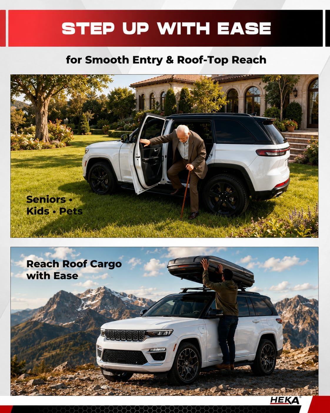Running Boards Fit for 2022-2026 Grand Cherokee 2-Row WL (Exclude 4xe) Aluminum Alloy Side Steps Nerf Bars 2 pcs Anti-Corrosion Roof Access Support