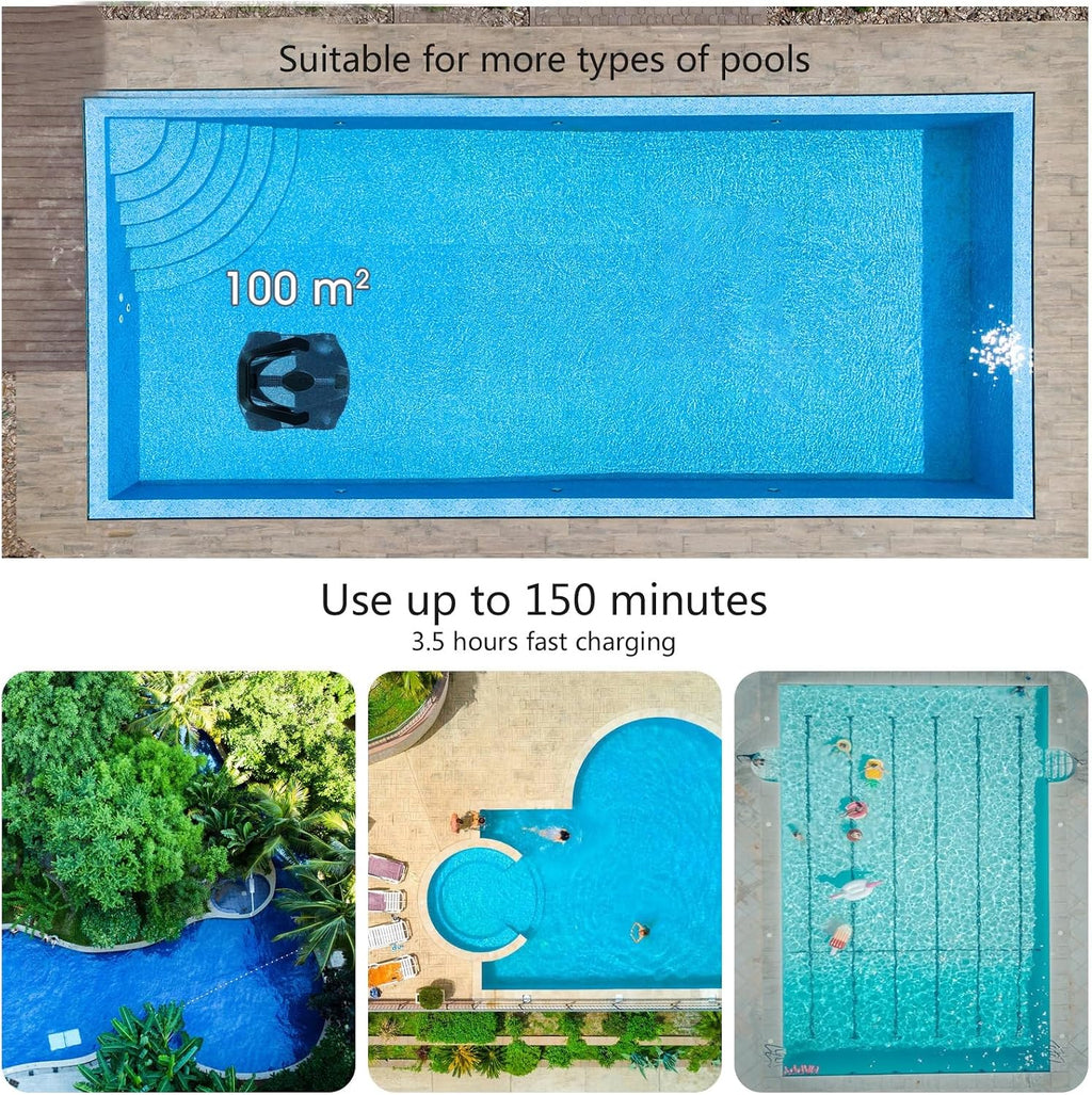 Pool Surface Skimmer Cleaner with Fine Filter, Lightweight Automatic Pool Vacuum Robot, Cordless Robotic Pool Cleaner for 1076 Sq.ft Pool