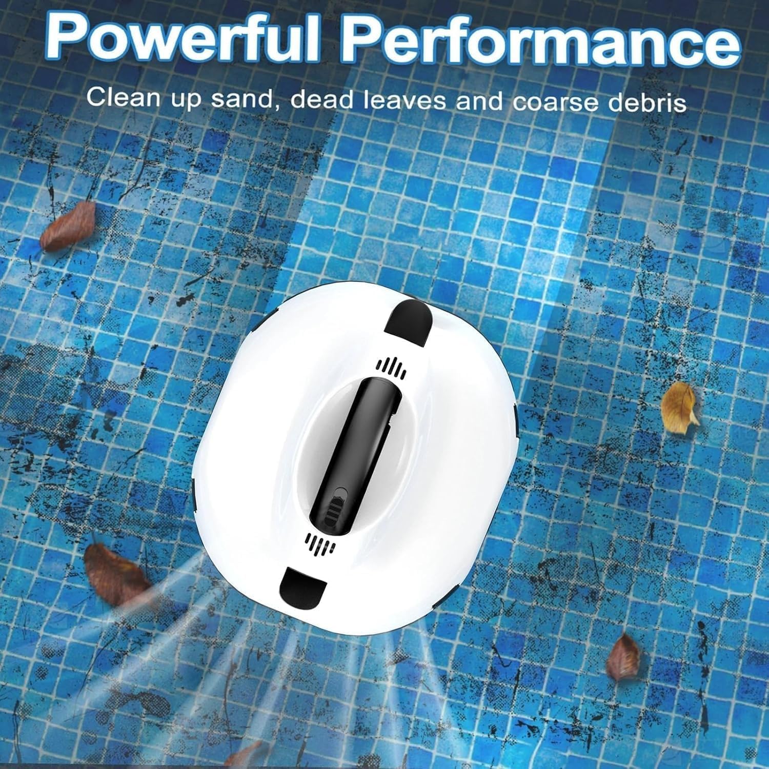 Automatic Robotic Pool Cleaner, Cordless Pool Vacuum Cleaner, Powerful Suction Lasts 130 Mins, Intelligent Path Planning for Flat Pool (White)