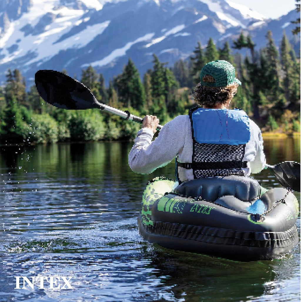 Intex Challenger K1 1 Person Durable Vinyl Streamline Sporty Kayak with Inflatable Seat and Backrest, Oar, Pump, Carrying Bag, and Repair Kit (2 Pack)