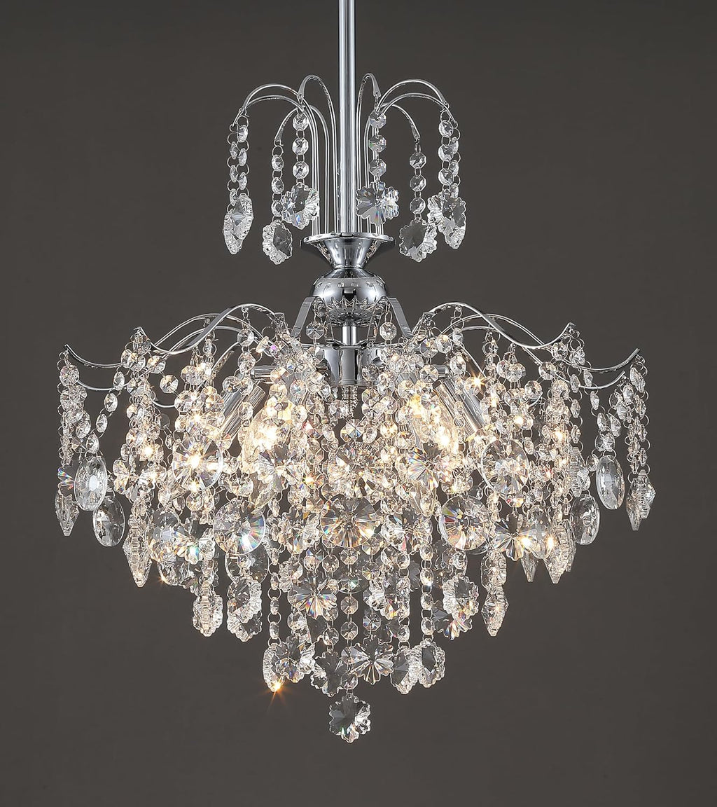Q&S Modern Crystal Chandelier Chrome Pendant Light 6 Lights for Dining Room Kitchen Island Entryway Bathroom Hallway UL Listed