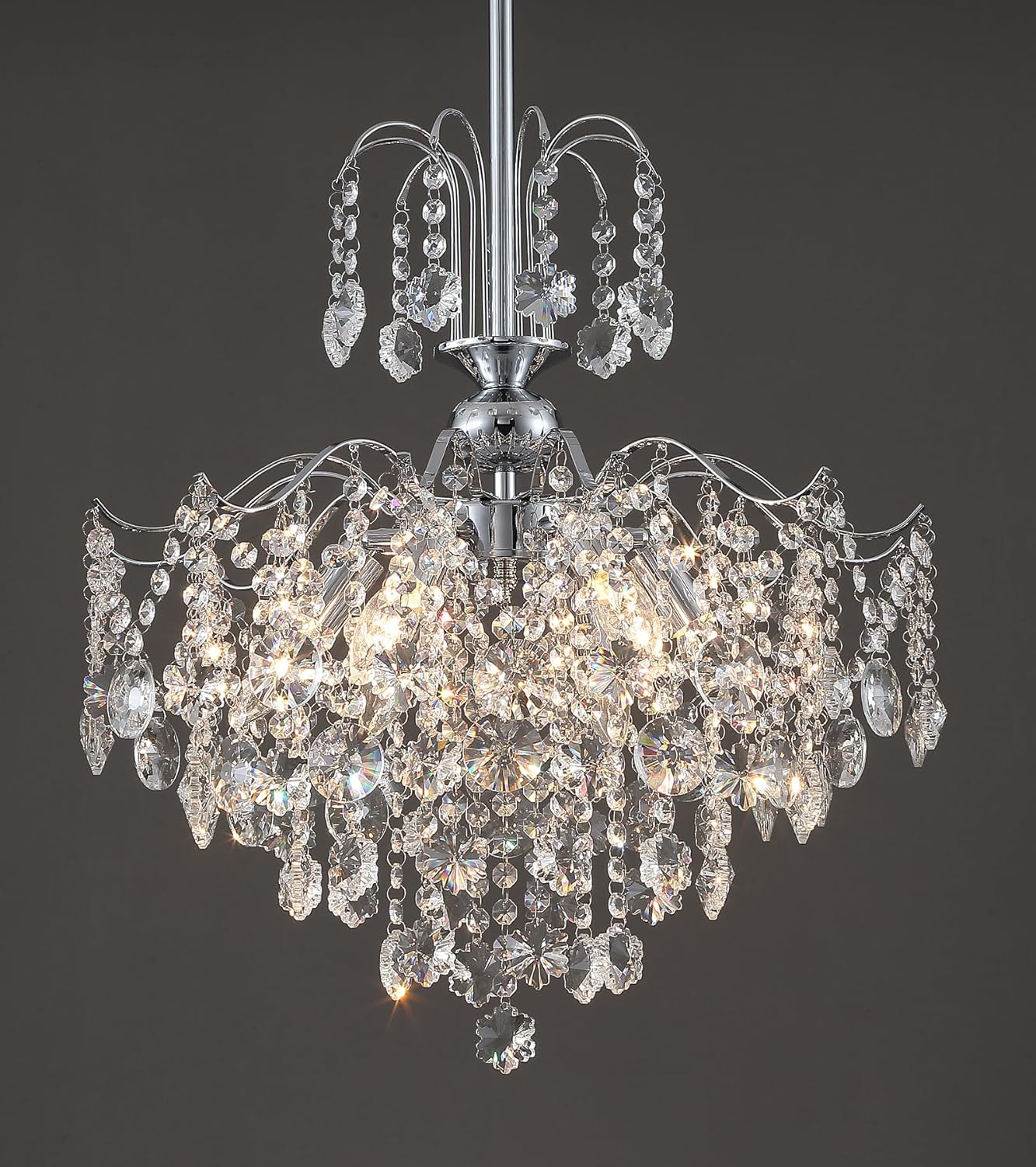 Q&S Modern Crystal Chandelier Chrome Pendant Light 6 Lights for Dining Room Kitchen Island Entryway Bathroom Hallway UL Listed