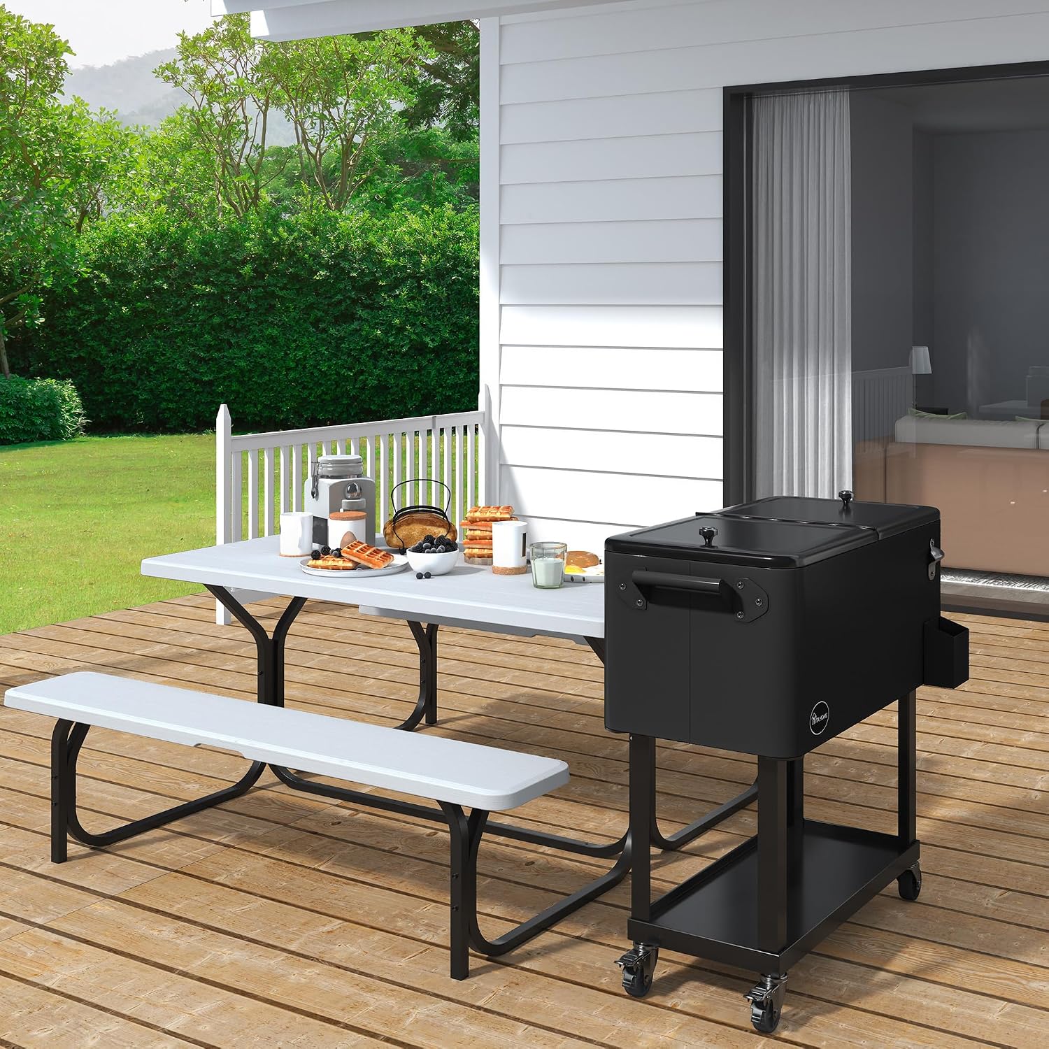YITAHOME 80 Quart Rolling Cooler Cart with Bottle Opener Drainage, Portable Patio Cooler Rolling on Wheels, Outdoor Rolling Beverage Cart Drink Cooler for Patio Pool Deck Party BBQ Cookouts (Silver)