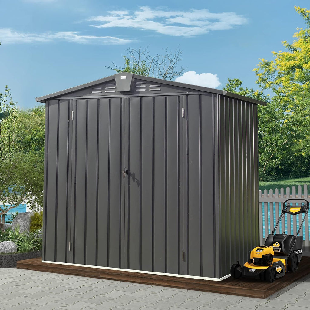 Domi Outdoor Storage Shed 6.5'x 4.2', Metal Garden Shed for Bike, Trash Can, Tools, Lawn Mowers, Pool Toys, Galvanized Steel Outdoor Storage Cabinet with Lockable Door for Backyard, Patio, Lawn