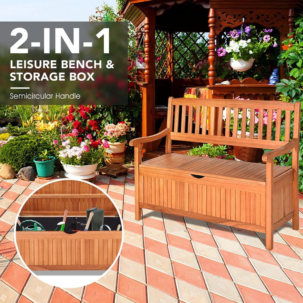 DORTALA 42'' Wooden Outdoor Storage Bench Large Deck Box, Entryway Storage Bench w/Inner Removable Dustproof Lining and Portable Handles for Patio Garden Balcony Yard Living Room